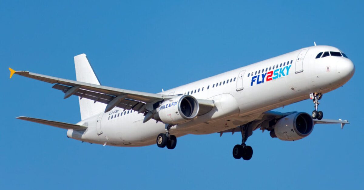 An image of a plane with Fly2Sky logo on it