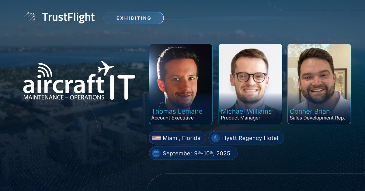 Feature image for TrustFlight exhibiting at Aircraft IT event in Miami, Florida on September 9-10, 2025