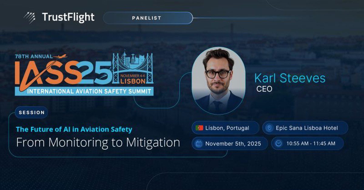 Feature image for the 78th Annual International Aviation Safety Summit session presented by Karl Steeves: The Future of AI in Aviation Safety - From Monitoring to Mitigation