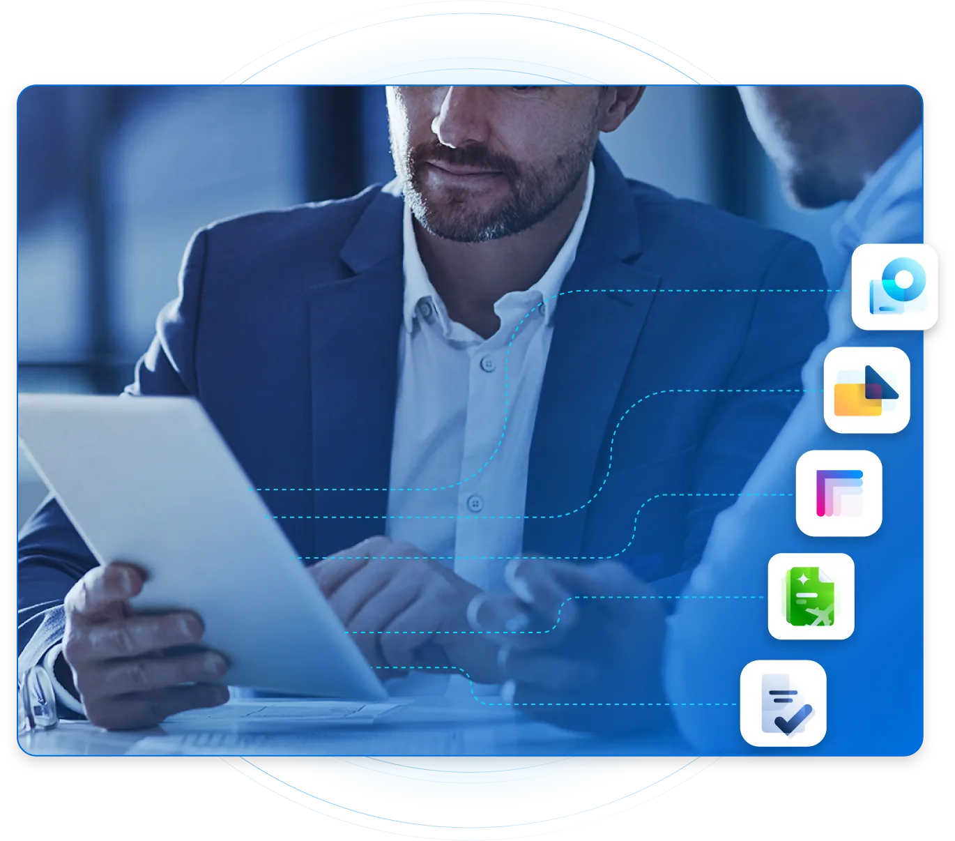 Aviation professional reviewing Centrik on a tablet